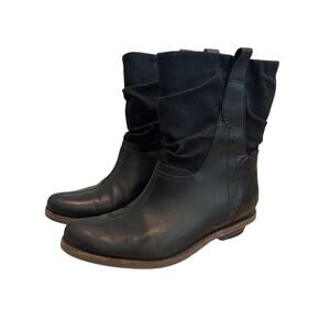 Merrell Adaline Black Canvas Leather Mid Calf Slouch Boots Size 7.5